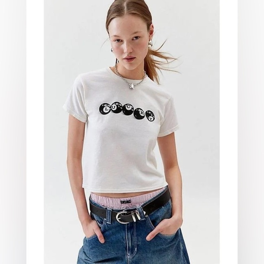 Urban Outfitters White Lucky 8 Ball Slim Tee